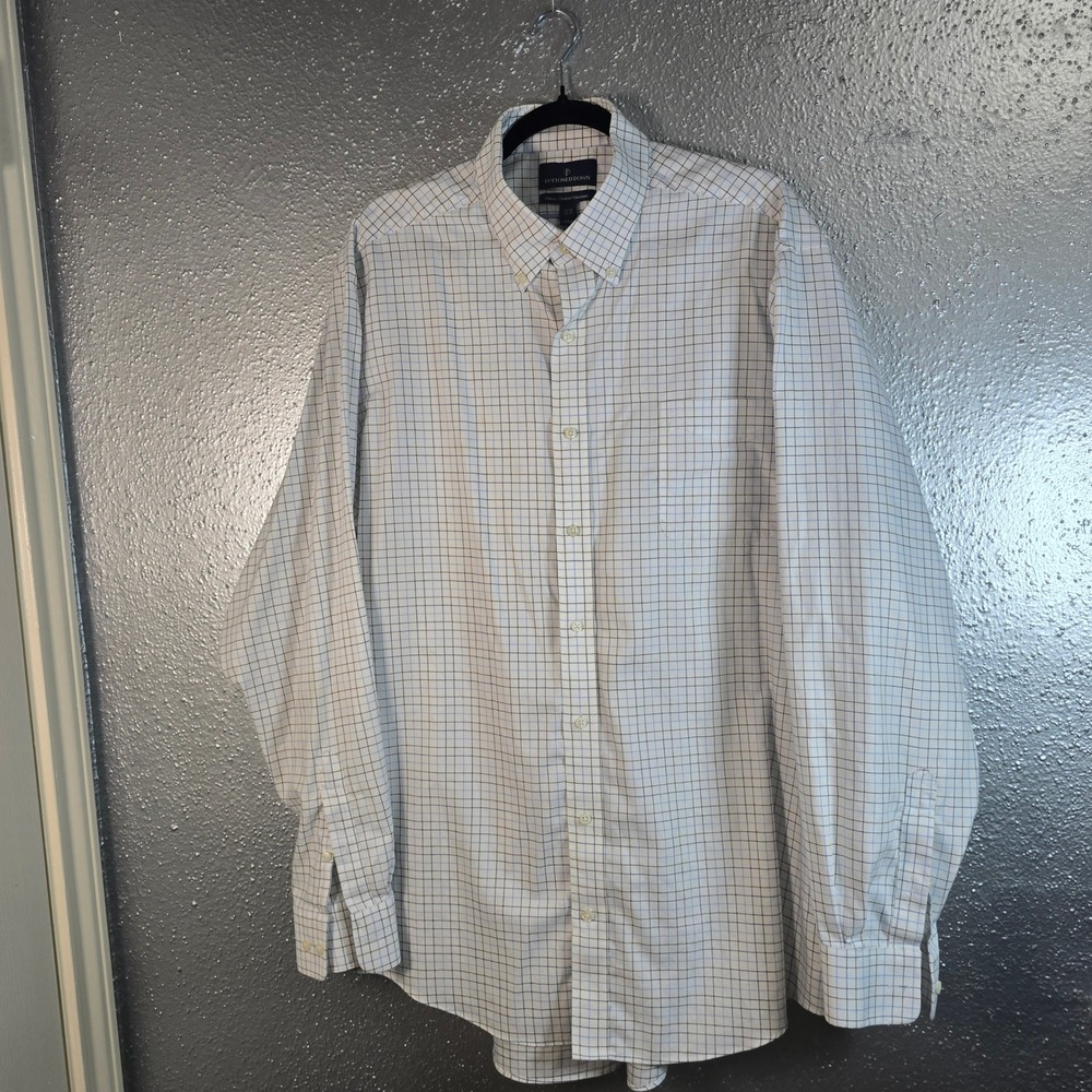Buttoned Down Mens Classic Fit Tattersall Check Dress Shirt White Blue 18 38